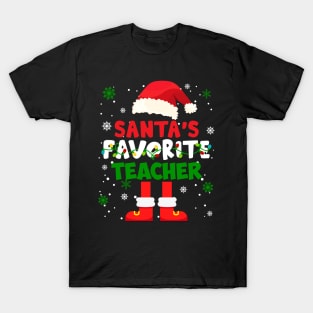 Santa's Favorite Teacher Funny Family Pajamas Christmas T-Shirt